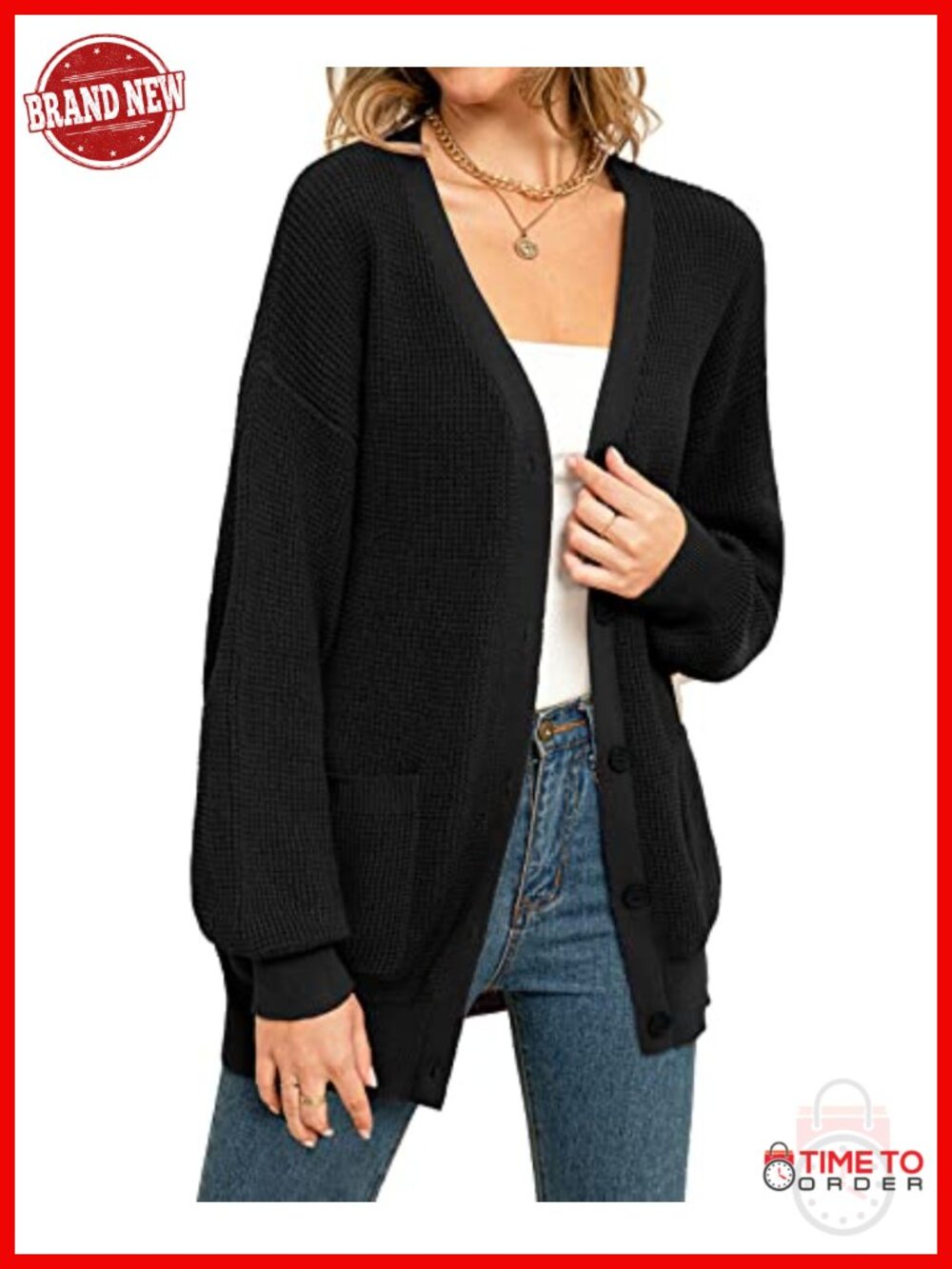100% Cotton Cardigan with Pockets, Long Sleeve V-Neck Button Down Sweater,
